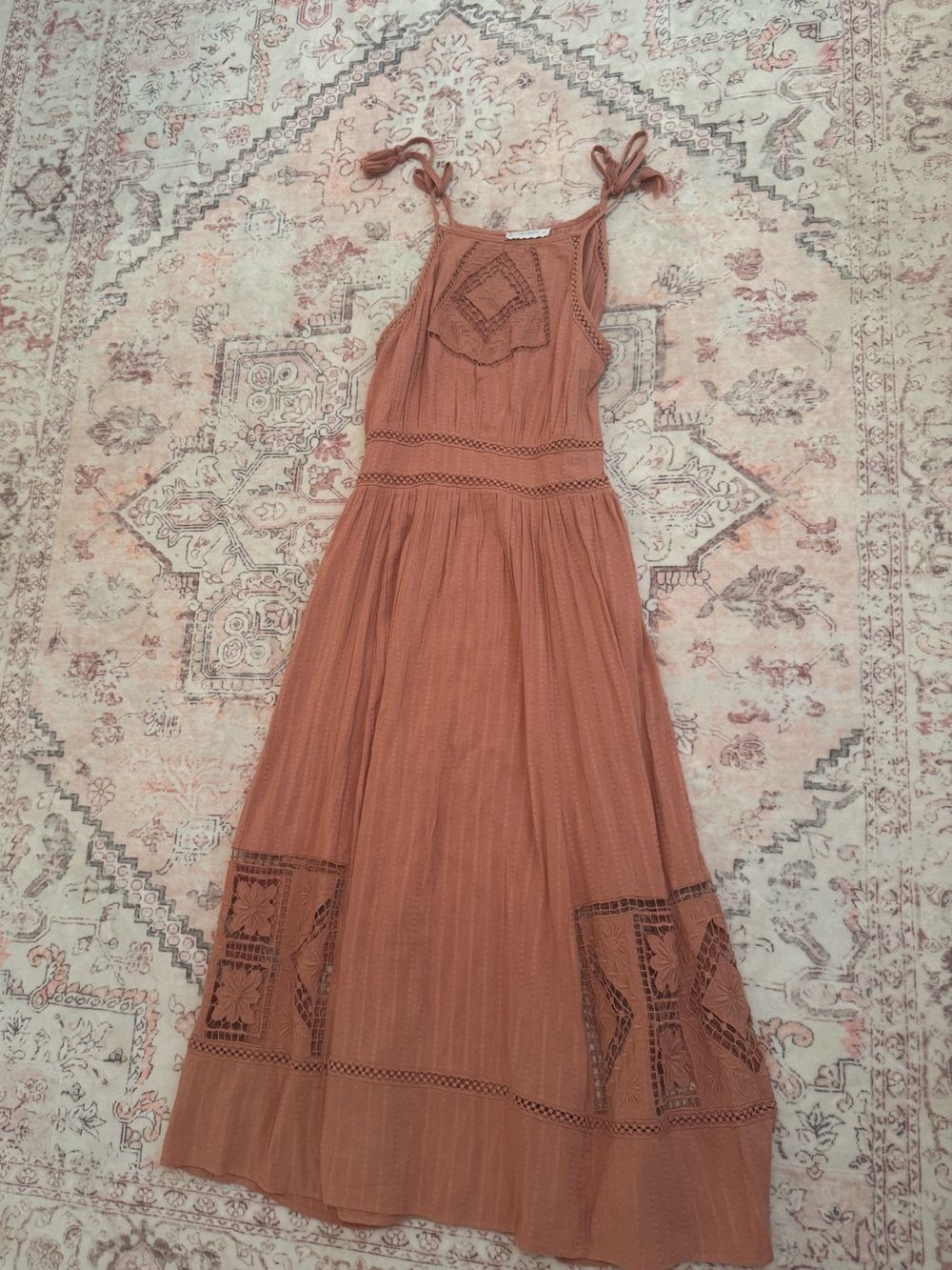 Lucky Brand Terracotta Maxi Dress with Lace Insets